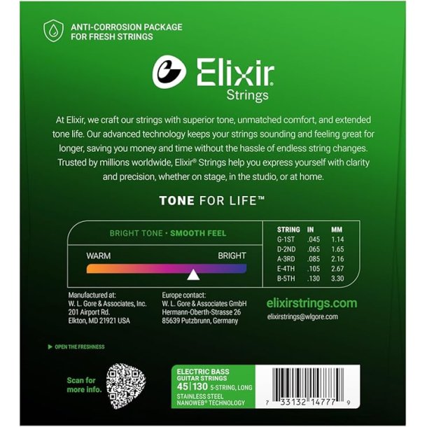 Elixir Nanoweb Electric Bass Stainless Steel 14777  Light /5c 45-130